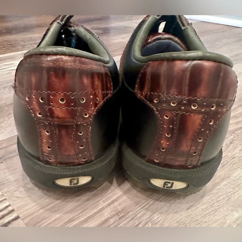 Footjoy Dryjoy Tour Black Leather Croc Saddle Men’s Golf Shoes Sz 7 M - Picture 4 of 11